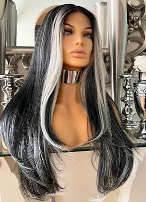 Black Human Hair Blend Lace Front Wig Black Blonde Lace Front Centre Part Wig • £125