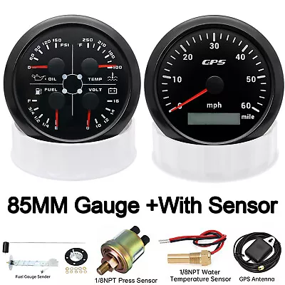  2 Gauge Set 85mm 4IN 1 Multi-Function Gauge GPS Speedometer 0-60 MPH Waterproof • $126.56