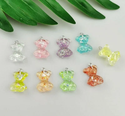 £3.20 • Buy 6 X Teddy Bear Glitter Resin/Acrylic Charm Pendants 25mm X 17mm Jewellery Making