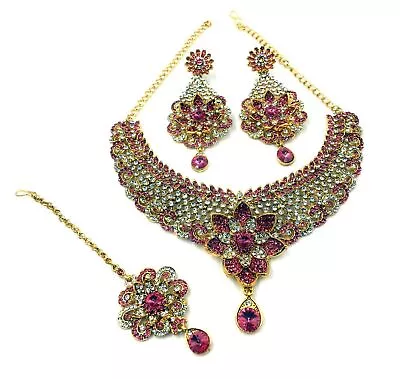 South Indian Bollywood Ethnic Gold Plated Temple Choker Necklace Jewelry Set • $21.27