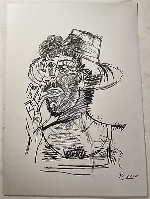 Pablo Picasso-Drawing On Paper (handmade) Signed And Printed Mixed Media Vtg • £114.95