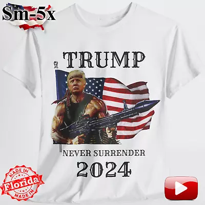 Trump Never Surrender T-Shirt 2024 White Trump 2024 T-Shirt Punisher Trump Rambo • $19.97