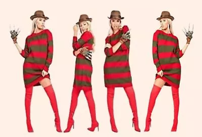 £12.95 • Buy Womens Halloween Red And Green Freddy Krueger Fancy Dress Strippe Knitted Jumper