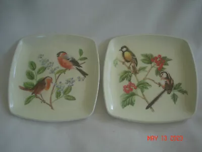 NICE LOT 2 Vtg. DECORATIVE CRAFTS ITALY MELAMINE BIRD PLATES / TRAYS 5 1/4  Sq. • $13.99