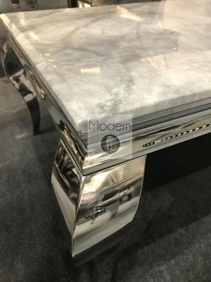 £314.75 • Buy Louis Coffee Table With Grey Marble Top, Coffee Table Chrome Curved Leg
