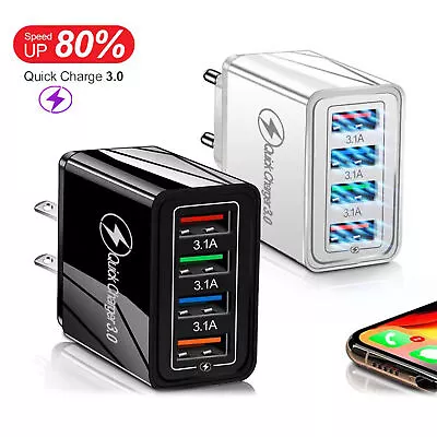 4 Port Fast Quick Charge QC 3.0 USB Hub Wall Charger Power Adapter Plug • $18.79