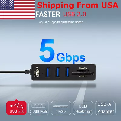 USB Hub 2.0 Multi USB Splitter 3Port Expander Adapter Micro TF/SD Card Reader PC • $10.06