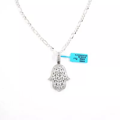 Moissanite Iced Hamsa Pendant & Figaro Chain Necklace In 925 Sterling Silver • $289.96