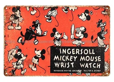 Metal Garden Wall Art 1933 INGERSOLL MICKEY MOUSE WRIST WATCH Metal Tin Sign • $18.98