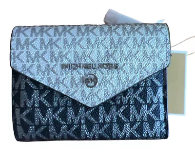 Michael Kors JET SET CHARM Envelope Trifold Wallet 32F2ST9E6V Black Silver NWT • $69.90