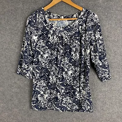 Savannah Blouse Womens 16 Blue White Top Flowers Boho Gathered Office Career • $14.95