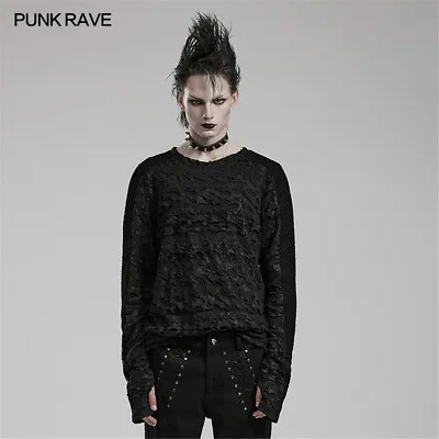 Punk Rave Visual Kei Goth Men's Broken Casual T-Shirt Slim Fit Long Sleeve Tops • $43.99
