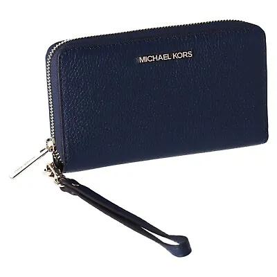 Michael Kors Jet Set Travel Large Phone Case Leather Wallet Wristlet Navy Blue • $59.99