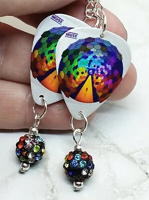 Muse The Resistance Guitar Pick Earrings With MultiColor Pave Bead Dangles • $6