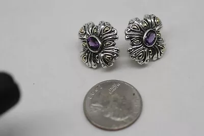 Samuel B Behnam BJC Sterling Silver 18k Yellow Gold AMETHYST Earrings L4 • $95