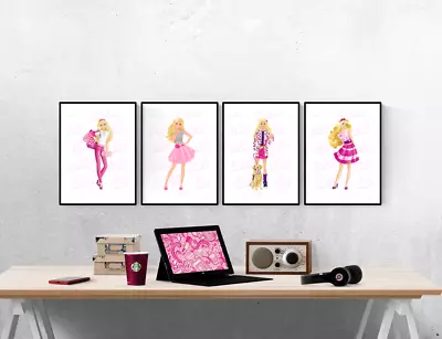 £6 • Buy Barbie Doll Fashion Cartoon Set Of 4 Prints Pictures Wall Art Poster 