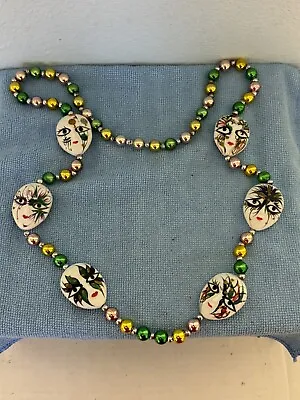 Vintage Mardi Gras Mask Beads Necklace 44” • $12.95