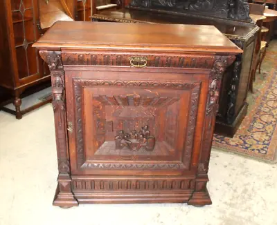 French Antique Carved Oak  Renaissance Sideboard / Cabinet Circa 1880 • $2000