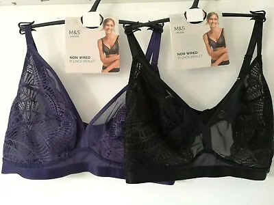 M&s Size 32g 36c 36dd 38b 38c 40b Black Or Purple Non Wired Plunge Bra Bralet • £11.99