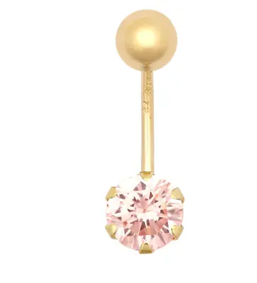 9ct Yellow Gold Pink Cubic Zirconia Belly Bar • £48.90