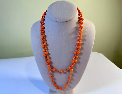 Vintage Orange Beaded Wrap Necklace 44  • $20