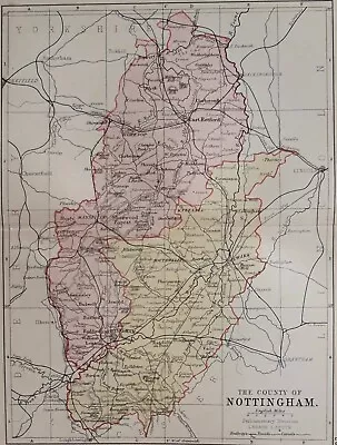 1877 Nottinghamshire Map. England. Antique. Mansfield Newark Nottingham • £12.36