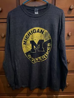 Michigan Wolverines T Shirt Mens Medium Gildan Long Sleeve Gray (N1) • $19.99