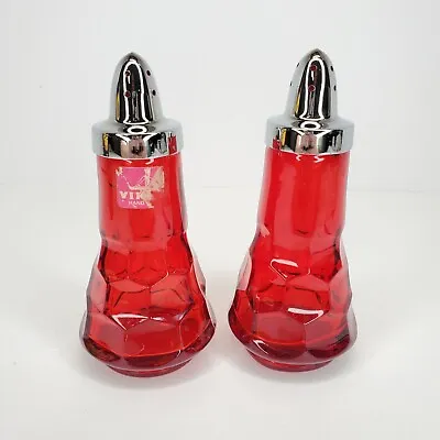Vintage Viking Glass Ruby Honeycomb Glass Salt And Pepper Shakers • $24.99
