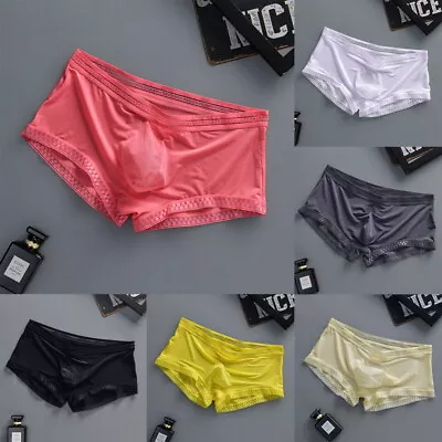 £4.67 • Buy Men's Sexy Ice Silk Briefs Boxer Trunks Shorts See Through Knickers Underwear