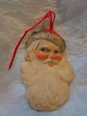Vintage Vaillancourt Folk Art Santa Face Chalkware Christmas Ornament • $75