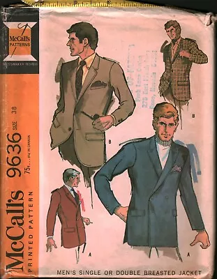 9636 Vintage McCalls SEWING Pattern Mens 1970s Single Double Breasted Jacket OOP • $7.99