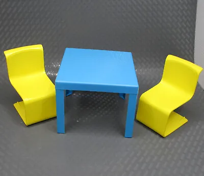 Vintage 1973 Mattel Barbie Townhouse Furniture MCM Blue Table Yellow Chairs 7825 • $25