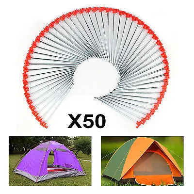 50 X Metal  Tent Pegs Hard Ground Rock Pegs Camping Tent Awning Metal Orange • £23.99