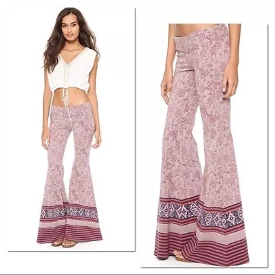 Free People Womens Pants Flare Pull On Printed Gypsy Boho Jersey Knit Size S • $42