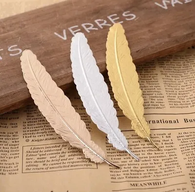 3 X Metal Feather Bookmark Silver Gold & Rose Gold Quirky Gift Mother’s Day • £5.75