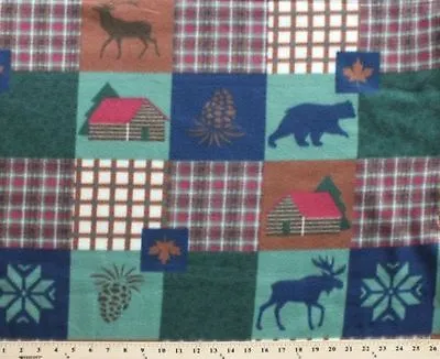 Patchwork Cabin Animal Bear Pinecone Fleece Fabric Print By Yard A334.04 • $7.97
