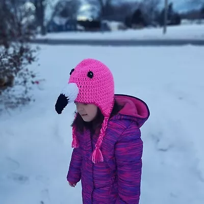 Flamingo Crocheted Hat Handmade Hot Pink Children's Flamingo Hat  • $20