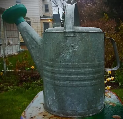 Vintage Galvanized 10 Quart Watering Can With Original Detachable Sprinkler Head • $54.20