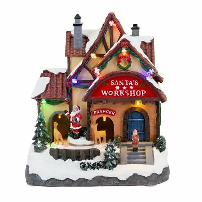 LED Light Up Detailed Musical Santa Workshop Ornament With Music And Lights 21CM • £24.97