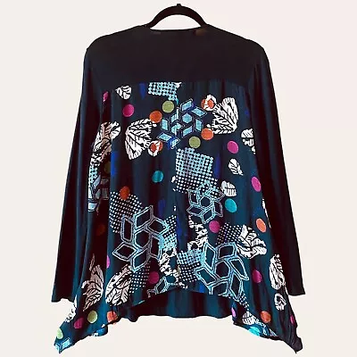 Desigual By Christian Lacroix Womens Top Size L Black Print Long Sleeve A-Line • $69.90