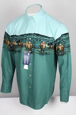 Panhandle Men's Buffalo Border Print Long Sleeve Pearl Snap Western Shirt • $45.89