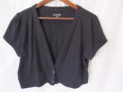 Venezia Shrug V Front With 2 Bottom Buttons Short Sleeve Black Size 14/16  #6193 • $4.99