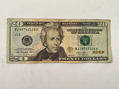 USA Real Money $20 Paper Money TWENTY DOLLARS Serial # MJ 38742126 A Note 2013 • $29.99