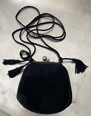 Authentic Judith Leiber Black Suede Evening Handbag / Bag / Purse With Tassels • $39.99