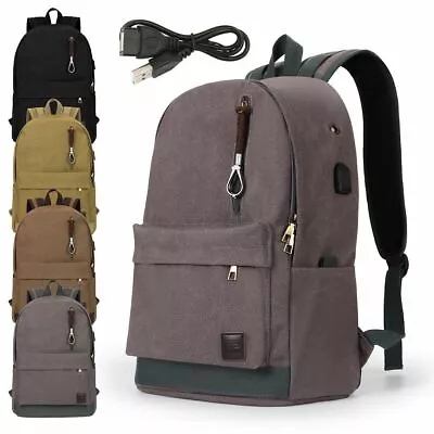 Waterproof Canvas Laptop Backpack School Backpack With USB Charging College 2023 • $27.29