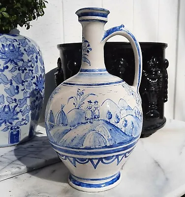Dutch Delft German Faience Pottery Blue White Ewer Antique Vtg Vase Pitcher Jug • $125000
