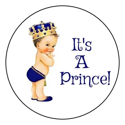 30 Gold And Blue It's A Prince Baby Shower Stickers Boy Royal Crown Party Favors • $2.64