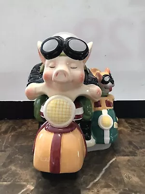 Holiday Time Pig Road Hog Cookie Jar Motorcycle With Dog In Side Car • $48.40