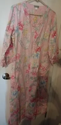 Miss Elaine Pink Floral Full Zip Muu Muu Robe House Patio Dress Size L • $14