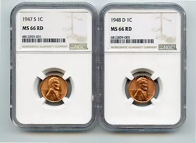 1947-S/1948-D Lincoln Wheat Cents (MS66 RD) NGC 2 Coins • $0.99